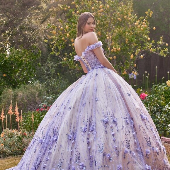 NEW FLORAL LONG OFF SHOULDER SLEEVELESS EMBROIDERED SEQUIN BALL GOWN CD 15704 - Picture 8 of 10